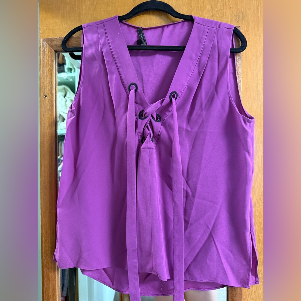 BCBGMaxAzria Vivid Purple Lace-Up Blouse